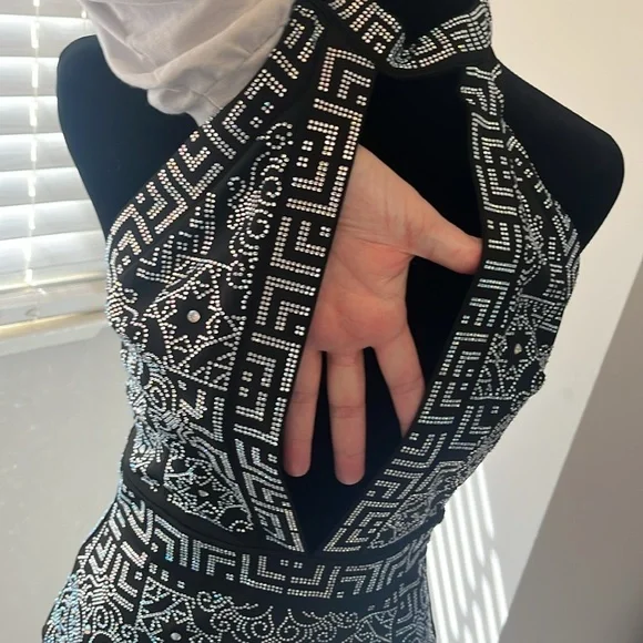 Akira Rhinestone low plunge halter dress. - Picture 5 of 9